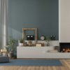 Blue modern living room with fireplace