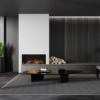 Modern minimalist apartment interior living room with fireplace