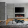 Tv room with cement wall